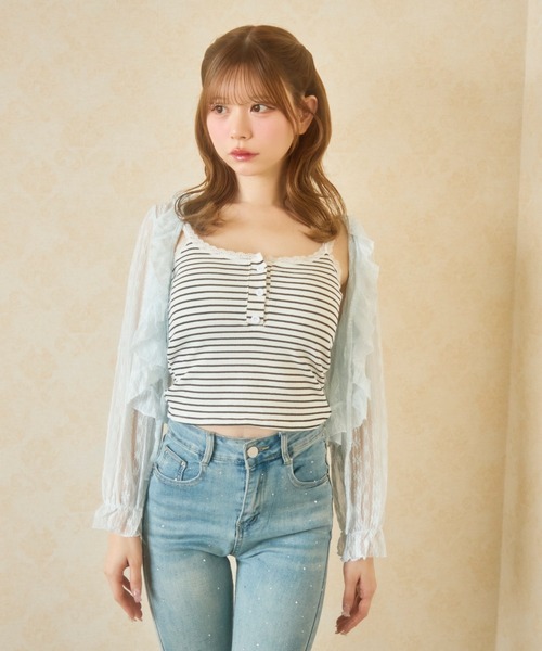 TITTY&CO.（ティティーアンドコー）の「シアーフリルカーディガン（カーディガン/ボレロ・レディース・イエロー/ブルー/アイボリー/ブラック/ピンク・FREE）」の9枚目の写真