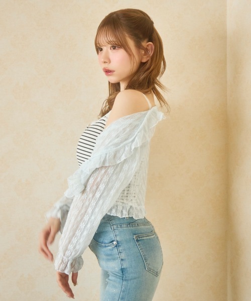 TITTY&CO.（ティティーアンドコー）の「シアーフリルカーディガン（カーディガン/ボレロ・レディース・イエロー/ブルー/アイボリー/ブラック/ピンク・FREE）」の11枚目の写真