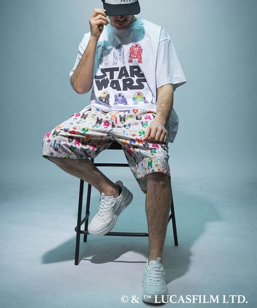 SAKAZEN(サカゼン)の「『STAR WARS/スター・ウォーズ』ショートパンツ ハーフパンツ 短パン メンズ 大きいサイズ デザインパンツ「R2-D2」デザインプリント / サカゼン80周年記念 オリジナルデザイン(その他パンツ・メンズ・ピンク・X1(3L~4L)/X2(4L~5L)/X3(6L~7L)/L/LL/X4(8L~9L))」の5枚目の写真