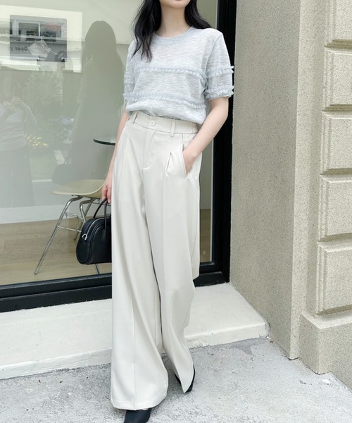 Ada.（エイダ）の「フリル デザイン シアー 半袖 ニット トップス（ニット/セーター・レディース・イエロー/ライトグレー/ホワイト・FREE）」の13枚目の写真