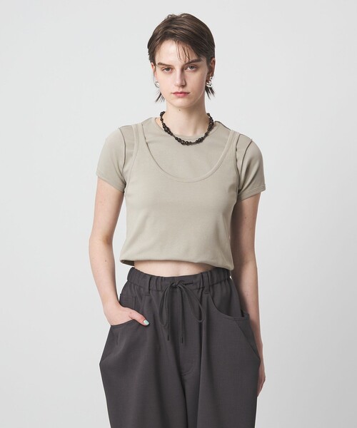 ASTRAET(アストラット)の「<ASTRAET>2WAY クルーネックTシャツ(Tシャツ/カットソー・レディース・ナチュラル/ホワイト/ダークグレー・FREE)」の3枚目の写真