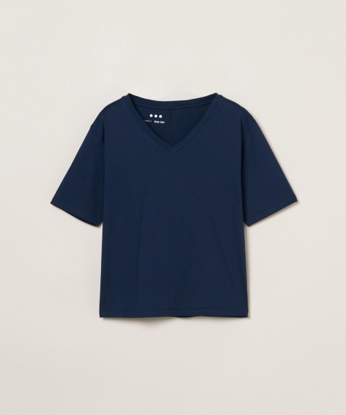 three dots(スリードッツ)の「スビン28 ジャージー VネックTシャツ(Tシャツ/カットソー・レディース・レモンイエロー/ネイビー/ホワイト系その他・SMALL)」の2枚目の写真