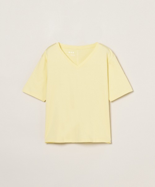 three dots(スリードッツ)の「スビン28 ジャージー VネックTシャツ(Tシャツ/カットソー・レディース・レモンイエロー/ネイビー/ホワイト系その他・SMALL)」の3枚目の写真