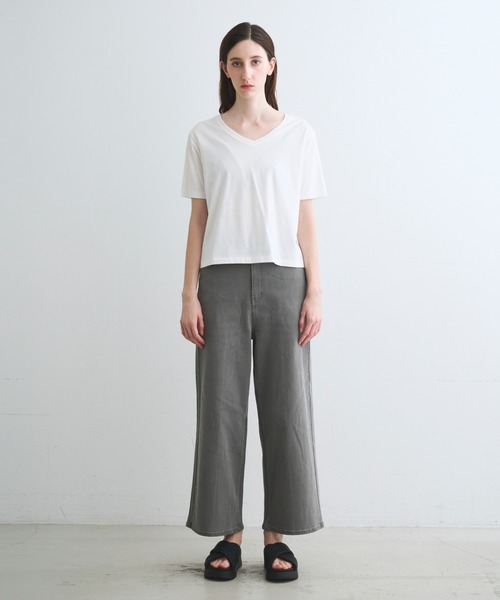three dots(スリードッツ)の「スビン28 ジャージー VネックTシャツ(Tシャツ/カットソー・レディース・レモンイエロー/ネイビー/ホワイト系その他・SMALL)」の11枚目の写真