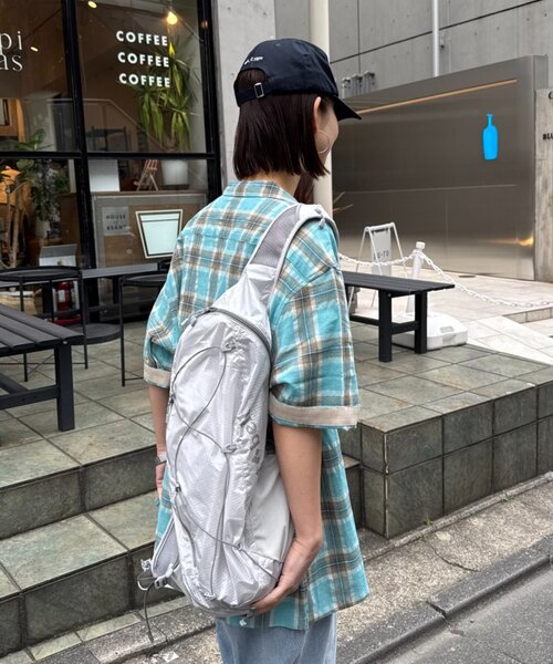 CIAOPANIC TYPY（チャオパニックティピー）の「【ユニセックス】パナマ織り/袖配色/クロス半袖チェックシャツ（シャツ/ブラウス・レディース・ベージュ/ミント/グリーン/ブルー・LARGE/MEDIUM）」の20枚目の写真