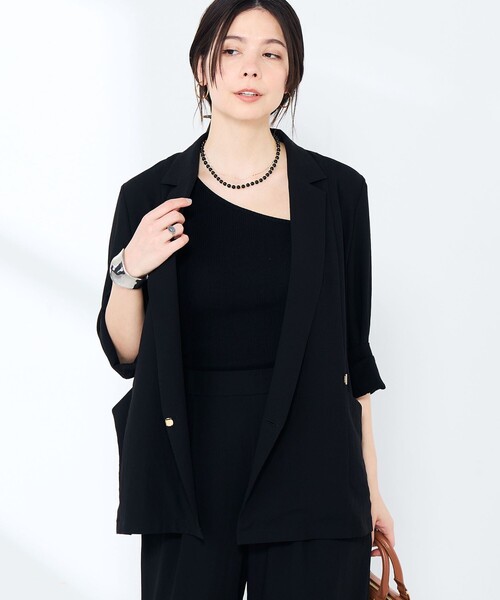 NOLLEY’S Sophi(ノーリーズソフィ)の「《セットアップ対応》ウォッシャブルエアリージョーゼットドレープライトジャケット(テーラードジャケット・レディース・ベージュ/ブラック・38/36/34)」の19枚目の写真