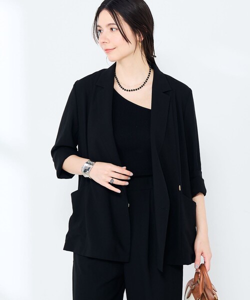 NOLLEY’S Sophi(ノーリーズソフィ)の「《セットアップ対応》ウォッシャブルエアリージョーゼットドレープライトジャケット(テーラードジャケット・レディース・ベージュ/ブラック・38/36/34)」の20枚目の写真