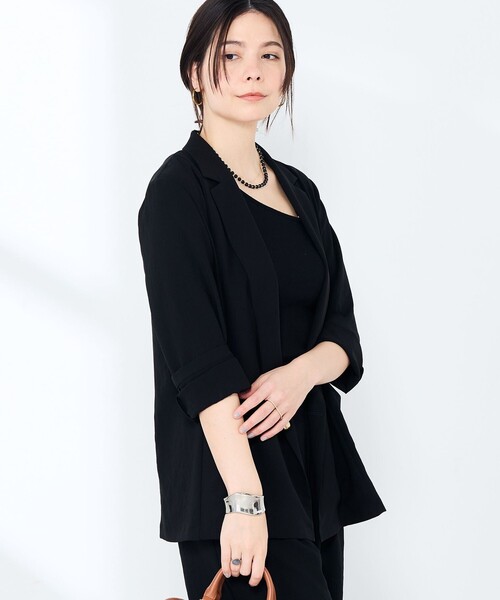 NOLLEY’S Sophi(ノーリーズソフィ)の「《セットアップ対応》ウォッシャブルエアリージョーゼットドレープライトジャケット(テーラードジャケット・レディース・ベージュ/ブラック・38/36/34)」の22枚目の写真