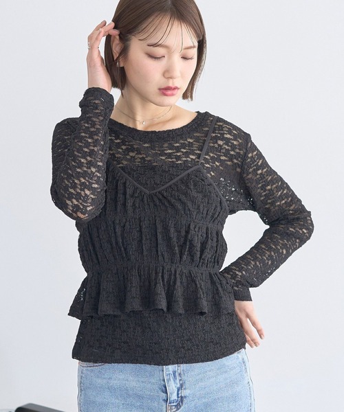earth music&ecology(アースミュージックアンドエコロジー)の「SET2点カットレースプルオーバー+ビスチェ(Tシャツ/カットソー・レディース・ブラック/その他/アイボリー・FREE)」の2枚目の写真