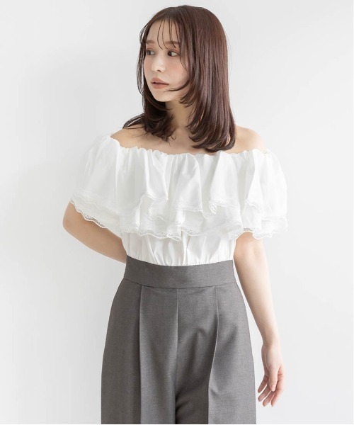 RANDA(ランダ)の「フリルブラウスドッキングロンパース(サロペット/オーバーオール・レディース・グレー/グレイッシュベージュ/ベージュ・1/0)」の14枚目の写真