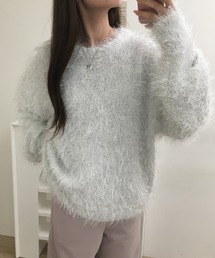 フェザークルーネックきらきらラメニットプルオーバー