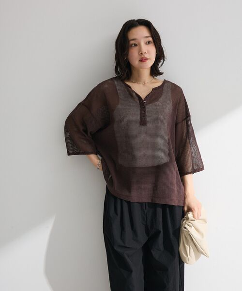 Green Parks(グリーンパークス)の「前後2wayコットンメッシュプルオーバー(Tシャツ/カットソー・レディース・ブラック/ブラウン/レッド/ホワイト・FREE)」の8枚目の写真