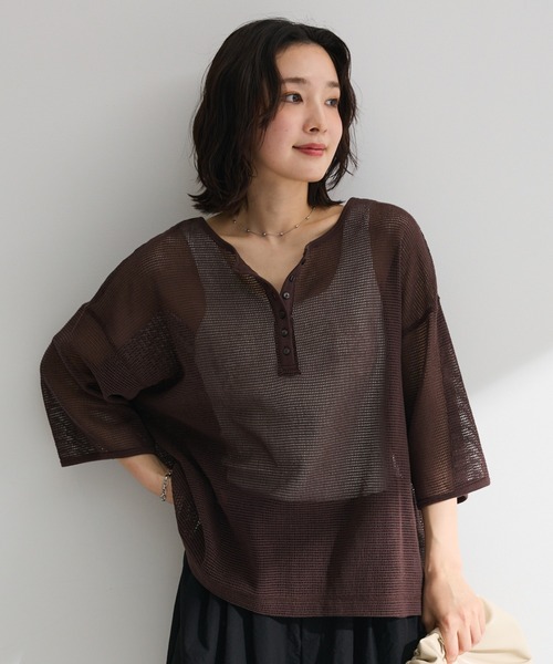 Green Parks(グリーンパークス)の「前後2wayコットンメッシュプルオーバー(Tシャツ/カットソー・レディース・ブラック/ブラウン/レッド/ホワイト・FREE)」の4枚目の写真