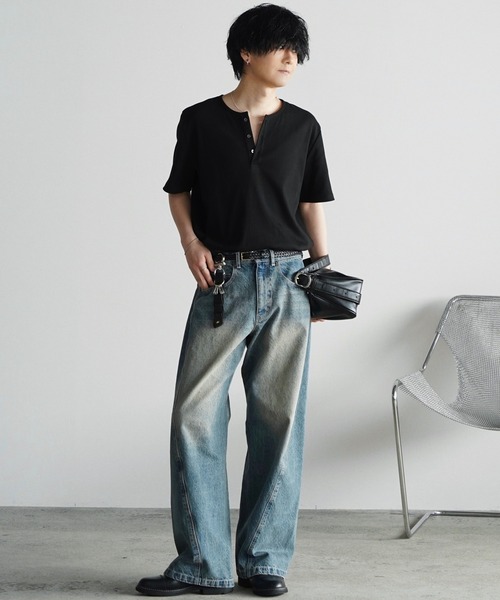 WYM LIDNM(ウィム バイ リドム)の「REFINED RIB STRETCH HENLEY TEE(Tシャツ/カットソー・メンズ・チャコール/オフホワイト/グレー/ブラック/ダークブラウン・XS/S/M/L/XL)」の19枚目の写真