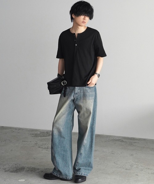 WYM LIDNM(ウィム バイ リドム)の「REFINED RIB STRETCH HENLEY TEE(Tシャツ/カットソー・メンズ・チャコール/オフホワイト/グレー/ブラック/ダークブラウン・XS/S/M/L/XL)」の21枚目の写真