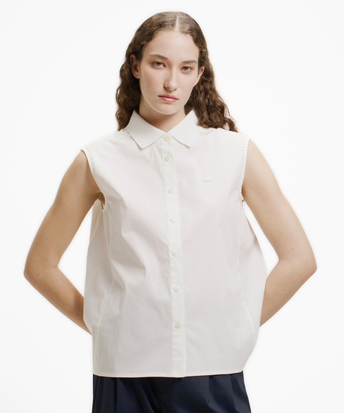 LACOSTE(ラコステ)の「ノースリーブAラインシャツ / ブルーストライプ オフホワイト ライトブルー(シャツ/ブラウス・レディース・ネイビー/オフホワイト/ライトブルー・38/40/34/36)」の2枚目の写真
