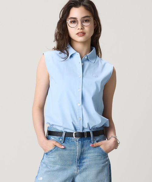 LACOSTE(ラコステ)の「ノースリーブAラインシャツ / ブルーストライプ オフホワイト ライトブルー(シャツ/ブラウス・レディース・ネイビー/オフホワイト/ライトブルー・38/40/34/36)」の3枚目の写真