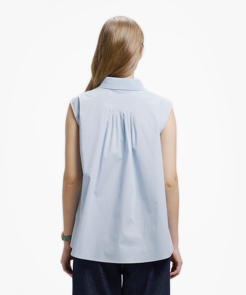 LACOSTE(ラコステ)の「ノースリーブAラインシャツ / ブルーストライプ オフホワイト ライトブルー(シャツ/ブラウス・レディース・ネイビー/オフホワイト/ライトブルー・38/40/34/36)」の4枚目の写真