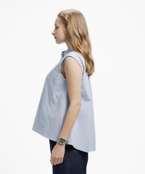 LACOSTE(ラコステ)の「ノースリーブAラインシャツ / ブルーストライプ オフホワイト ライトブルー(シャツ/ブラウス・レディース・ネイビー/オフホワイト/ライトブルー・38/40/34/36)」の7枚目の写真