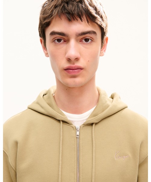 KENZO(ケンゾー)の「'KENZO Signature' エンブロイダリー ジップアップ フーディー イン コットン(パーカー・メンズ・グリーン系その他・MEDIUM/SMALL)」の1枚目の写真