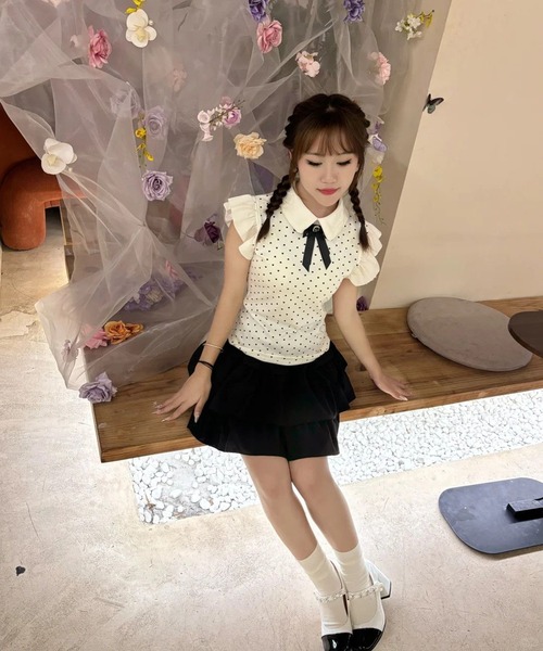 AsheKsha(アシクシャ)の「ハート柄のドット柄、ショートスリーブ、ドールカラーのトップス(シャツ/ブラウス・レディース・ベージュ・M)」の11枚目の写真