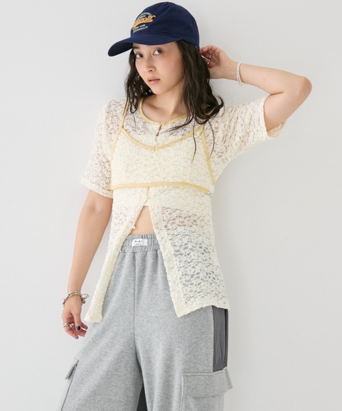MIRROR STOKE（ミラーストーク）の「【ZOZO限定】LACE BUSTIER SET/レースビスチェレイヤードセット（Tシャツ/カットソー・レディース・アイボリー/オフホワイト・MEDIUM）」の2枚目の写真