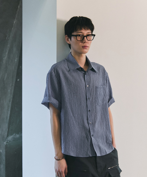 BLUESUNFLOWER（ブルーサンフラワー）の「クランクルチェック半袖シャツ[ブルー]（シャツ/ブラウス・メンズ・その他・MEDIUM/LARGE）」の11枚目の写真