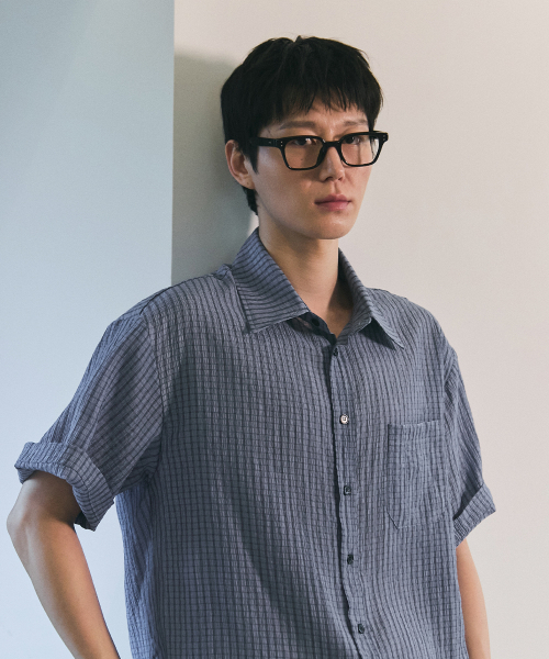 BLUESUNFLOWER（ブルーサンフラワー）の「クランクルチェック半袖シャツ[ブルー]（シャツ/ブラウス・メンズ・その他・MEDIUM/LARGE）」の4枚目の写真
