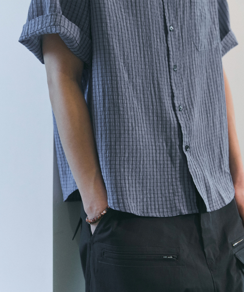 BLUESUNFLOWER（ブルーサンフラワー）の「クランクルチェック半袖シャツ[ブルー]（シャツ/ブラウス・メンズ・その他・MEDIUM/LARGE）」の2枚目の写真