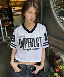 メッシュ ゲームシャツ 半袖 クロップド丈 ナンバリング ユニフォーム風 Vネック