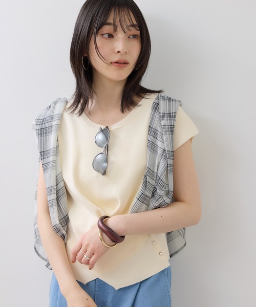 VIS（ビス）の「ICEBEAUTY クロスデザインニットプルオーバー/UVケア・接触冷感（ニット/セーター・レディース・チャコールグレー/ライトグリーン/キナリ・FREE）」の8枚目の写真