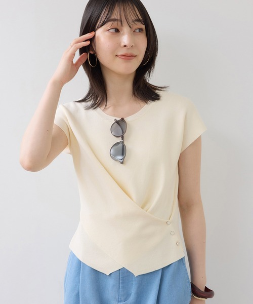 VIS（ビス）の「ICEBEAUTY クロスデザインニットプルオーバー/UVケア・接触冷感（ニット/セーター・レディース・チャコールグレー/ライトグリーン/キナリ・FREE）」の4枚目の写真