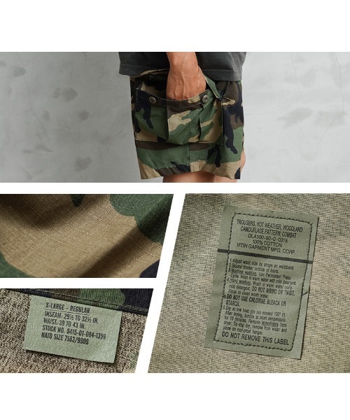 MILITARY(ミリタリー)の「実物 新品 デッドストック 米軍 リメイク WOODLAND CAMO リップストップ カーゴショーツ(カーゴパンツ・メンズ・グリーン系カモフラージュ・XL-Regular)」の4枚目の写真