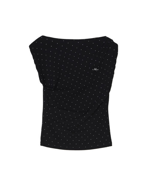 NICK&NICOLE(ニックアンドニコール)の「DOT SHIRRING DRAPE SLEEVELESS TOP_BLACK(Tシャツ/カットソー・レディース・その他・FREE)」の4枚目の写真