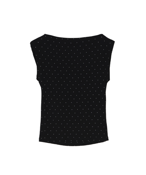 NICK&NICOLE(ニックアンドニコール)の「DOT SHIRRING DRAPE SLEEVELESS TOP_BLACK(Tシャツ/カットソー・レディース・その他・FREE)」の5枚目の写真