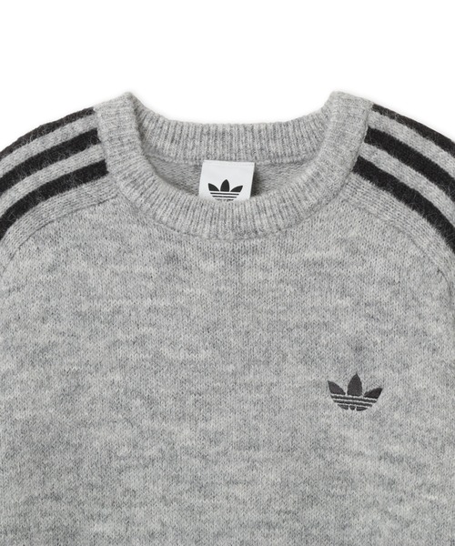 adidas（アディダス）の「adidas 3 STRIPES FLUFFY KNIT CREW / アディダス 3 ストライプス フラッフィー ニット クルー（ニット/セーター・メンズ・ヘザーグレー・S/M/L/XL/XXL）」の4枚目の写真