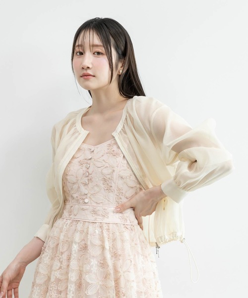RANDA(ランダ)の「ラウンドネックシアーブルゾン(ブルゾン・レディース・ピンク/アイボリー・FREE)」の2枚目の写真