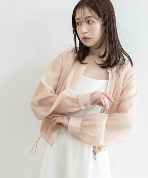 RANDA(ランダ)の「ラウンドネックシアーブルゾン(ブルゾン・レディース・ピンク/アイボリー・FREE)」の4枚目の写真