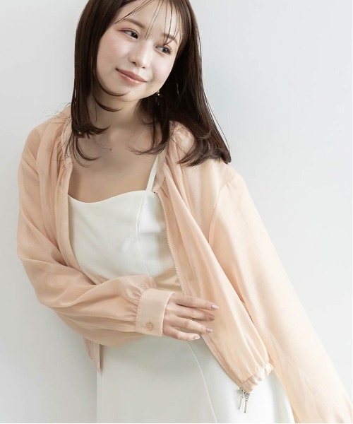 RANDA(ランダ)の「ラウンドネックシアーブルゾン(ブルゾン・レディース・ピンク/アイボリー・FREE)」の6枚目の写真