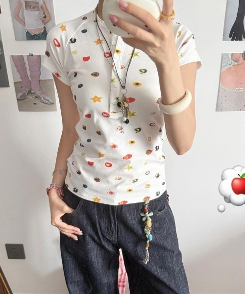 UP START(アップスタート)の「【LAMPOON】フルーツマルチプリントヘンリーネックTシャツ(Tシャツ/カットソー・レディース・ホワイト・LARGE/SMALL)」の11枚目の写真
