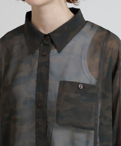 AVIREX（アヴィレックス）の「《直営店限定》CAMO PRINT SHEER SHIRT（シャツ/ブラウス・レディース・オリーブ/ブラック・F）」の16枚目の写真