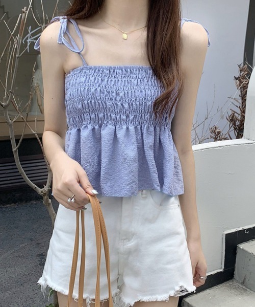 Miniministore(ミニミニストア)の「シャーリングキャミソール ペプラムキャミ(キャミソール・レディース・ホワイト/ブルー/ブラック/ラベンダー/ベージュ・FREE)」の7枚目の写真