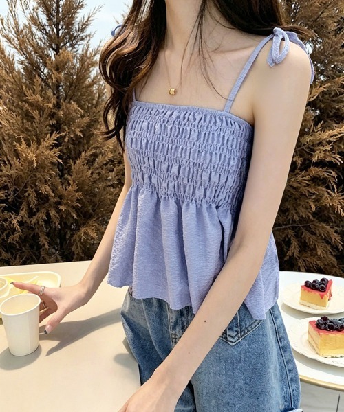 Miniministore(ミニミニストア)の「シャーリングキャミソール ペプラムキャミ(キャミソール・レディース・ホワイト/ブルー/ブラック/ラベンダー/ベージュ・FREE)」の8枚目の写真