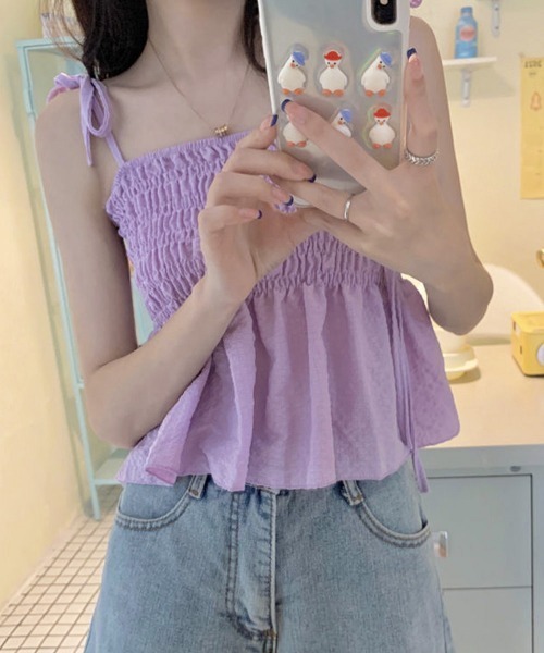 Miniministore(ミニミニストア)の「シャーリングキャミソール ペプラムキャミ(キャミソール・レディース・ホワイト/ブルー/ブラック/ラベンダー/ベージュ・FREE)」の16枚目の写真