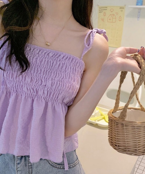 Miniministore(ミニミニストア)の「シャーリングキャミソール ペプラムキャミ(キャミソール・レディース・ホワイト/ブルー/ブラック/ラベンダー/ベージュ・FREE)」の17枚目の写真
