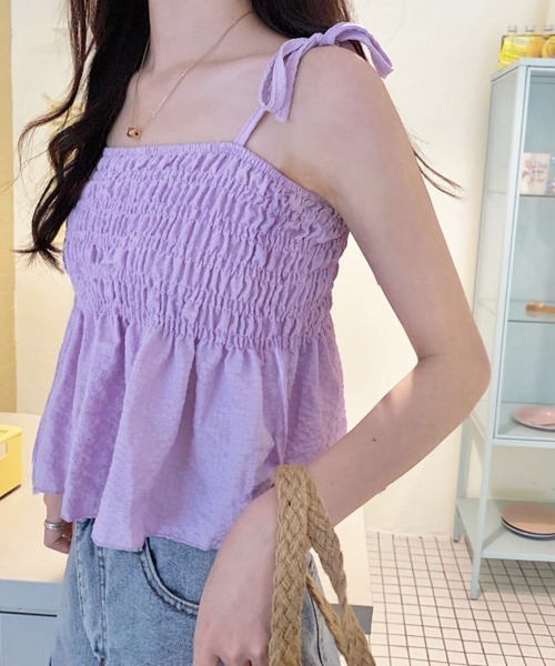 Miniministore(ミニミニストア)の「シャーリングキャミソール ペプラムキャミ(キャミソール・レディース・ホワイト/ブルー/ブラック/ラベンダー/ベージュ・FREE)」の18枚目の写真
