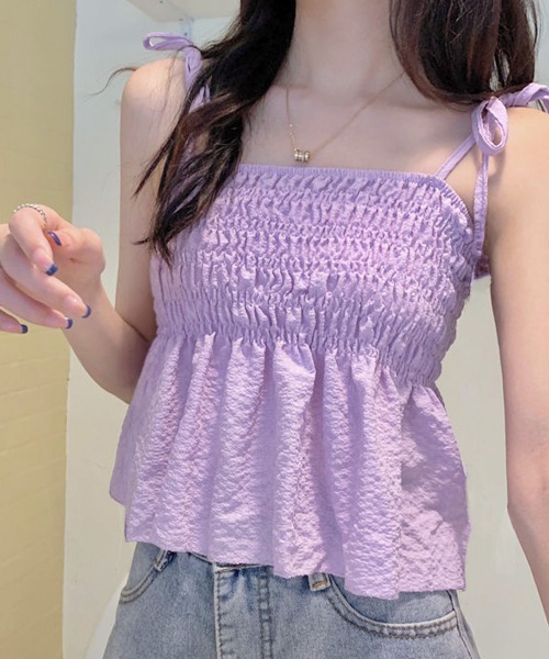 Miniministore(ミニミニストア)の「シャーリングキャミソール ペプラムキャミ(キャミソール・レディース・ホワイト/ブルー/ブラック/ラベンダー/ベージュ・FREE)」の19枚目の写真