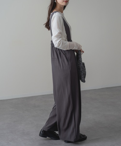 refinedworks(リファインドワークス)の「【refinedworks】すっきり華奢見え!フロントタック サロペット パンツ(サロペット/オーバーオール・レディース・ブラウン/ベージュ/チャコールグレー・FREE)」の4枚目の写真