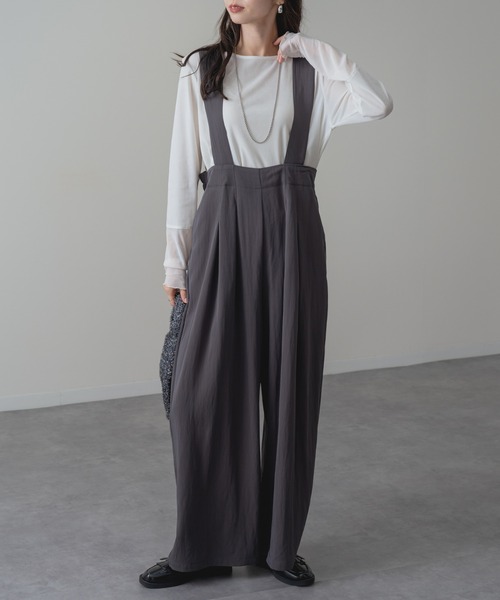 refinedworks(リファインドワークス)の「【refinedworks】すっきり華奢見え!フロントタック サロペット パンツ(サロペット/オーバーオール・レディース・ブラウン/ベージュ/チャコールグレー・FREE)」の6枚目の写真