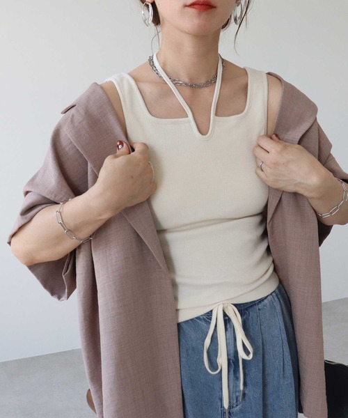 zena(ジェナ)の「カップ付コードリボンタンク(タンクトップ・レディース・ブラウン系その他/キナリ/ブラック・FREE)」の1枚目の写真